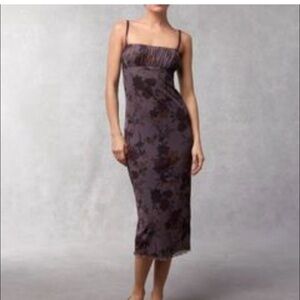 Elegant Floral Slip Midi Dress in Dark Plum